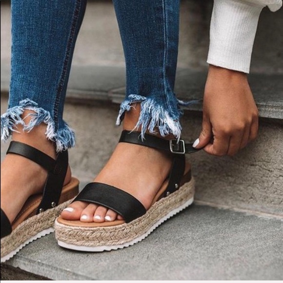 black espadrille platform sandals